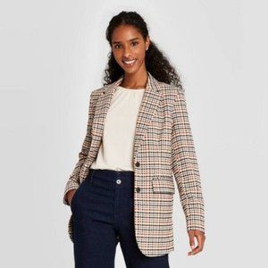 Women's Long Brown Plaid Blazer